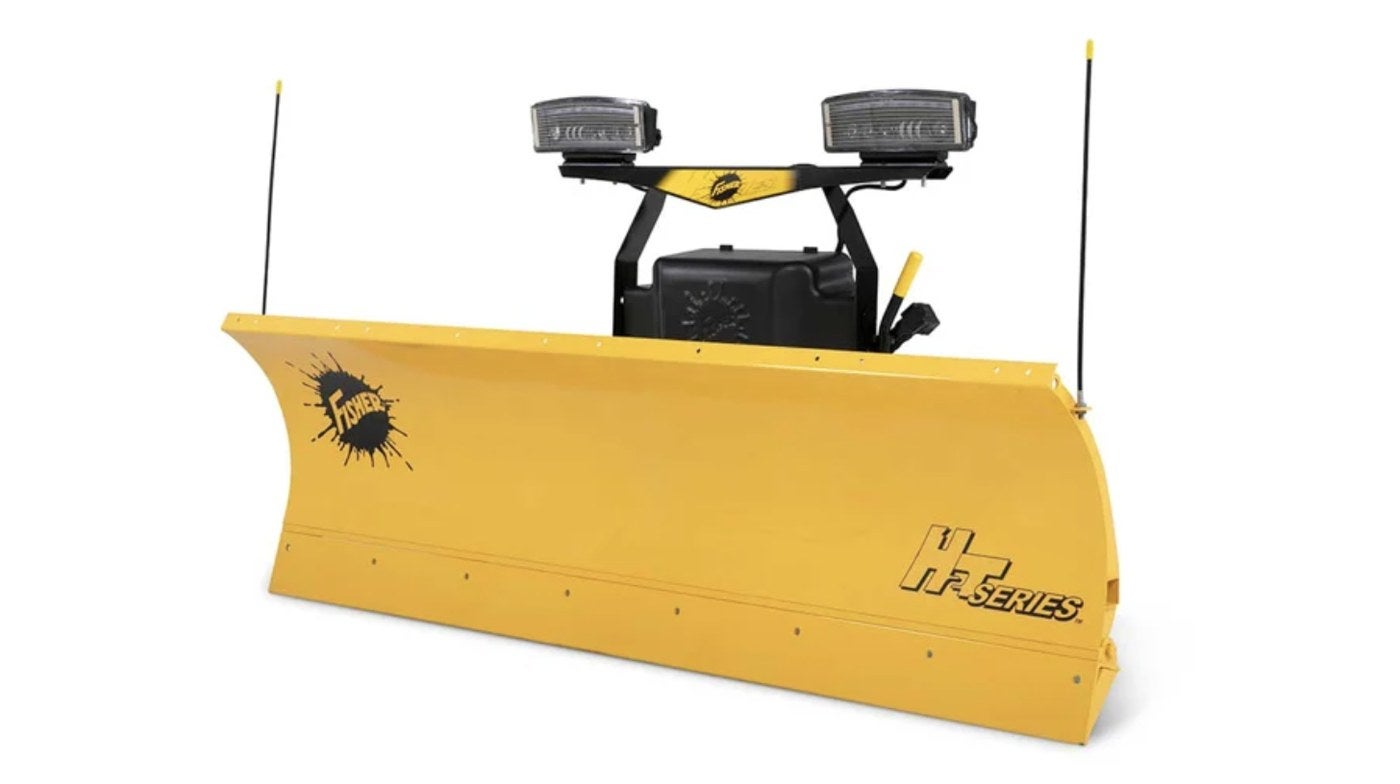 Fisher HT Series half-ton straight blade snow plow in yellow