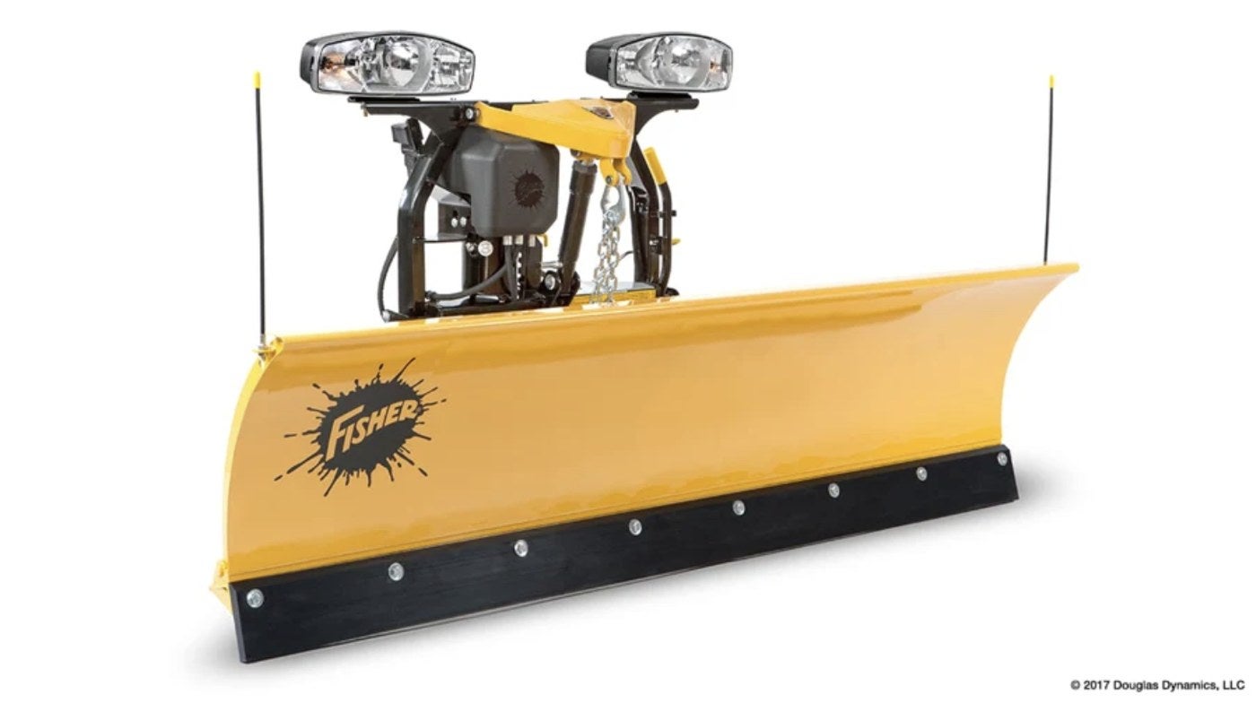 Fisher SD Series straight blade snow plow in yellow